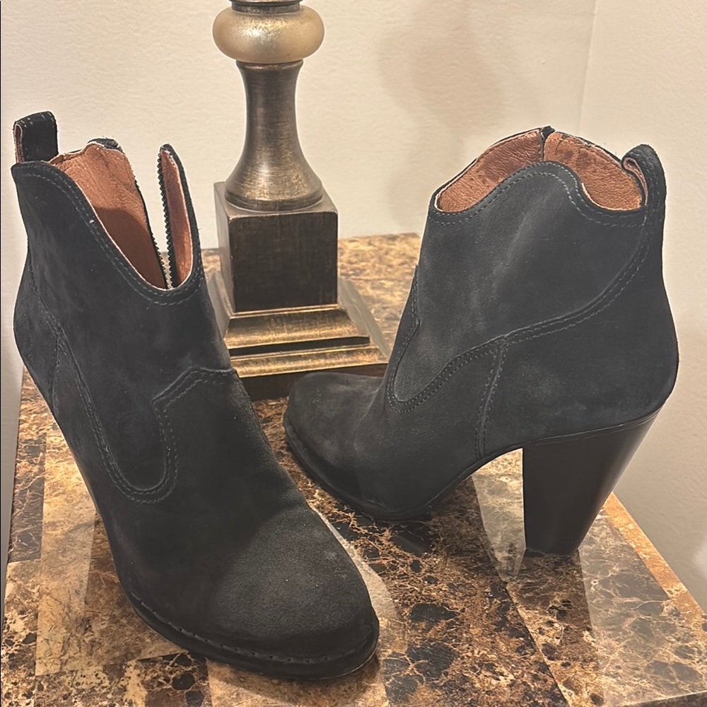 Black Suede Women's Ankle Boots - Classic Heeled Bootie